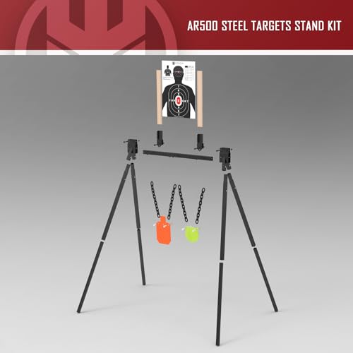Height-Adjustable AR500 Steel Shooting Targets Set with Stand - Silhouette & Gong