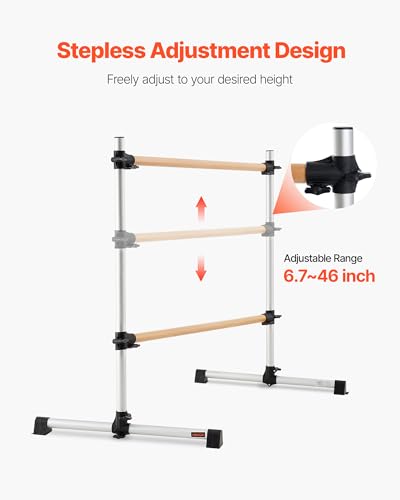 4ft Wooden Ballet Barre for Home & Studio - Silver Adjustable Freestanding Dance Bar