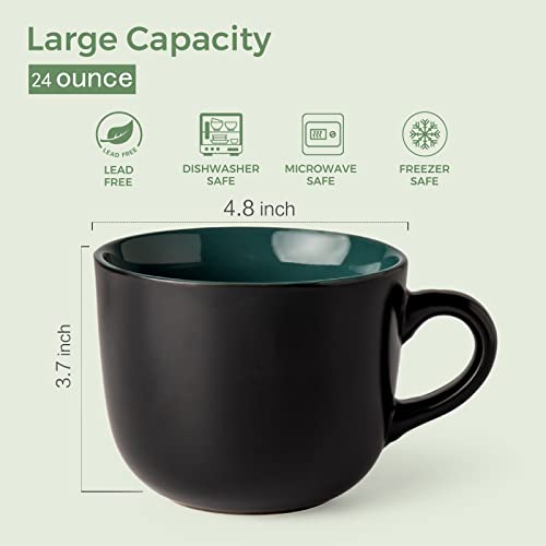 GBhome Jumbo Soup Mug Set of 4 with Handles - 24 Oz Large Ceramic Cups, Mix Variation