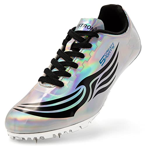 Men Women Kids Track and Field Shoes Sprint Running Sneakers - Silver 6