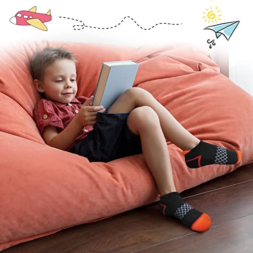 Kids Athletic Socks 12 Pairs for Boys, Cushioned Ankle Socks, 4-6 & 6-8 Years, Black, Variation of 10-12 Years