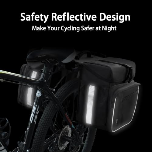 Waterproof Double Panniers Bike Bag 36L with Rain Cover Black - Stable Cycling Storage