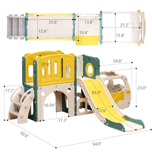MOCUTEEN Classic Bus Toddler Slide Playset with Climber & Basketball Hoop - Indoor & Outdoor Kids Playground