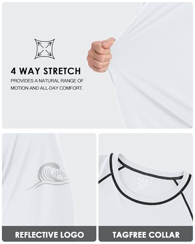 Men's UPF 50+ Long Sleeve Rash Guard Swim Shirt - Large White UV Sun Protection