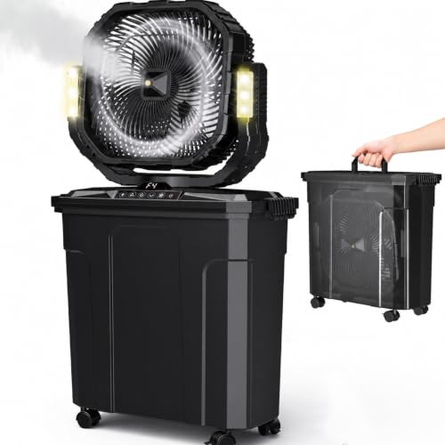 Ausic 5 Gallon Portable Misting Fan Black with Caster, 12-Inch Oscillating Outdoor Fan with Remote & LED Light