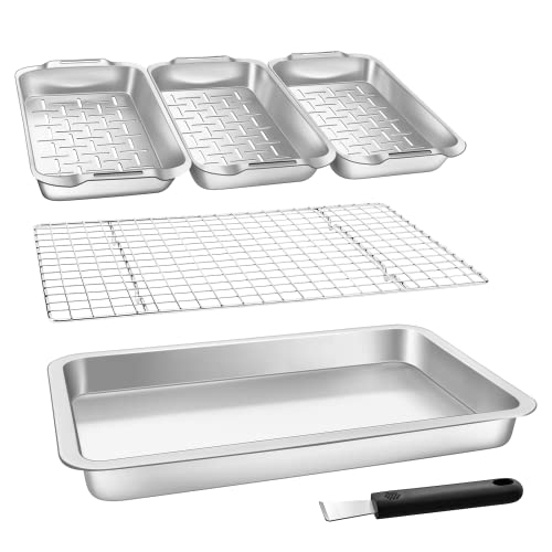 Stainless Steel Grill Carry System with Large Food Prep Tray and Cooling Rack - 16.5x11 Inch
