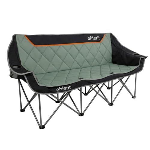 Heavy Duty 3-Person Camping Chair - Black Triple Seat Folding Couch for Adults & Family - 900lb Load Capacity