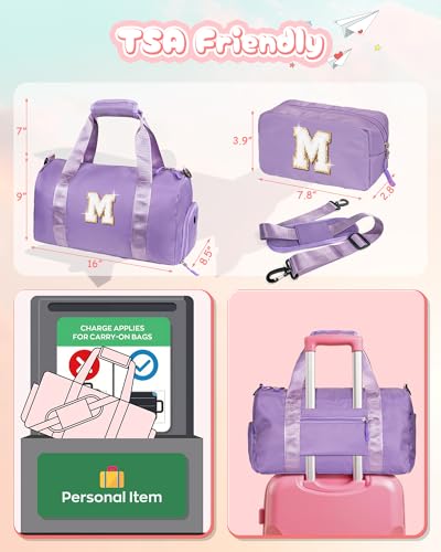 Vogewood Customized Gifts for Daughter -Girl Gym Bag with Shoe Compartment, Kid Personalized Weekender Overnight Bags, Initial Travel Tote with Makeup Pouch, Sweet Girls Gift for Niece (Letter H)