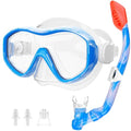 Kids Snorkel Mask and Dry Top Snorkel Set with Fins - Blue + Blue, One Size
