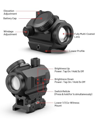 EZshoot Green Dot Sight with 2 MOA Dot & 40 MOA Circle Multi-Reticle, 12 Brightness Levels