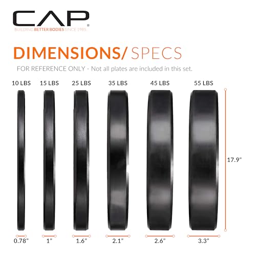 CAP Barbell Olympic Weight Set with 7ft Bar & 370 lb Speckled Bumper Plates - Economy Edition