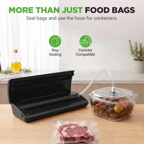 NutriChef Food Vacuum Sealer Machine with Roll Cutter - Stainless Steel/Black, 14.1x6.0x3.0 Inches