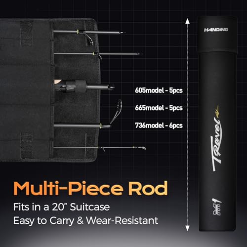 HANDING 6'6'' Travel Fishing Rod - Medium Fast 5-Piece Spinning & Casting