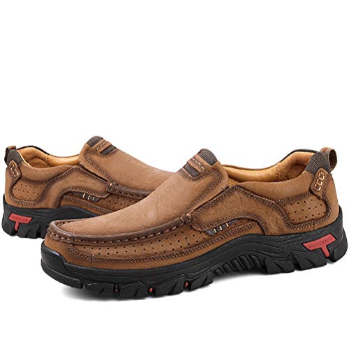 COSIDRAM Men's Brown Leather Slip-On Loafers - Casual Sneakers