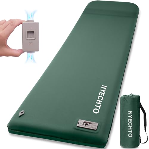 Green Self Inflating Sleeping Pad with Electric Pump, 3.14 Inch Memory Foam - Single