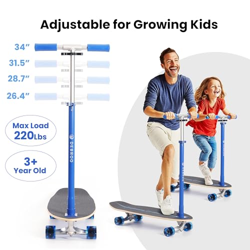 Kids 2-in-1 Skateboard & Lean-to-Steer Scooter with LED Wheels, Adjustable Handlebar