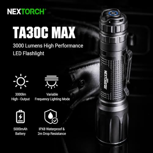 NEXTORCH TA30C MAX 3000lm Tactical Flashlight Black, Waterproof LED Torch