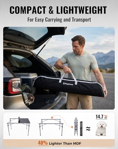 KingCamp 42.1x27.6 Inch Folding Camping Table 3-Height, Heavy Duty Outdoor Table