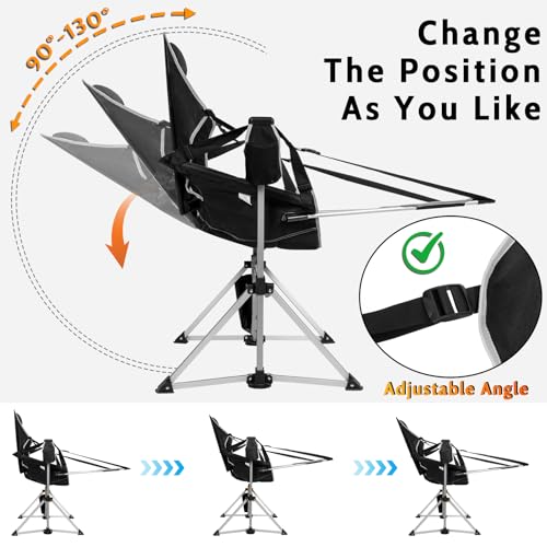 Black Aluminum Hammock Chair with Footrest, Oversized Folding Swing, Outdoor Support