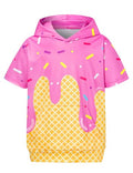 UNIFACO Boys Short Sleeve Hoodie Shirt - Funny Graphic Tee for 7-14 Years, Ice Cream Purple, 8 Years