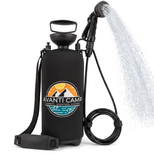 Portable Camping Shower 2.1 Gallon Pressurized Rinse Kit with 10 Spray Modes - Black