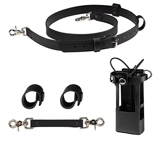 Black Leather Firefighter Radio Strap and Holster Bundle Set - Perfect Fit Shield