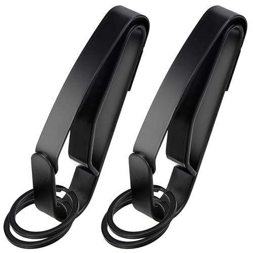Black Duty Belt Key Holder with 4 Keyrings - Stainless Steel Belt Loop Clip for Law Enforcement