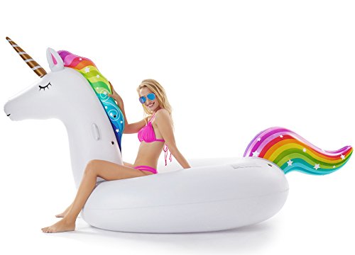 Giant Inflatable Unicorn Pool Float - 114x55 Inches Ride-On Summer Lounger for Kids & Adults