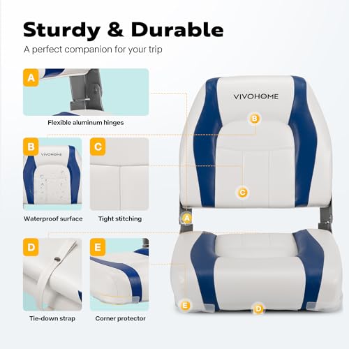 VIVOHOME Waterproof Folding Boat Seat Blue & White - 2 Pack Low Back Captain Chairs