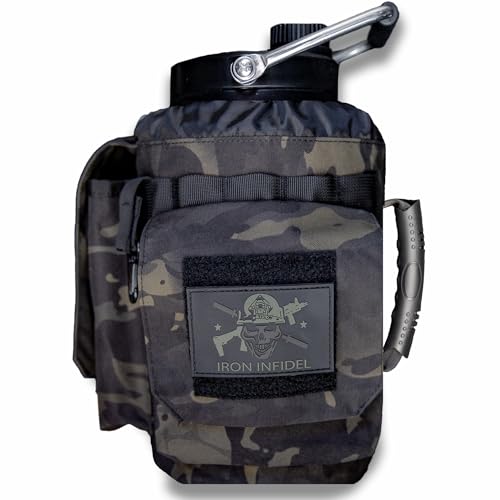 Iron Infidel 128oz Insulated Water Bottle with Camo Sleeve & Dual Handles - Tactical Hydration Jug