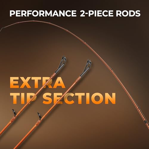Fishing Rod and Reel Combo - 7'4" Twin-Tip Casting & Baitcasting Set - Orange