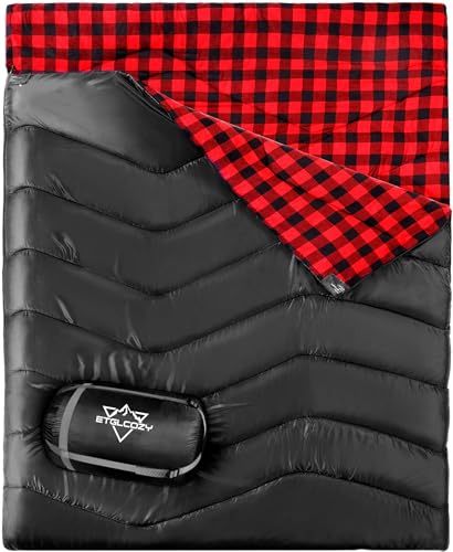 XL Queen Size Double Sleeping Bag for 2 Adults - Black & Red, Portable Camping Bed