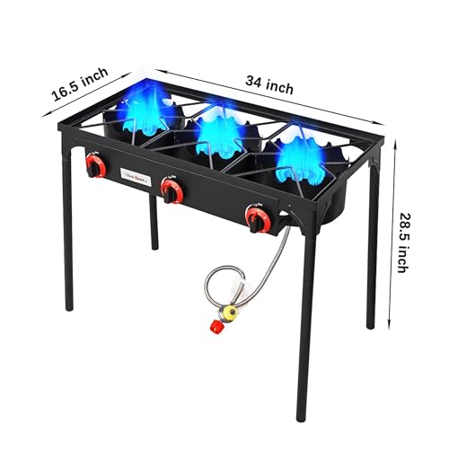 Trible Burner Propane Camping Stove - 28 Inch High Pressure Gas Stove with 105000 BTU