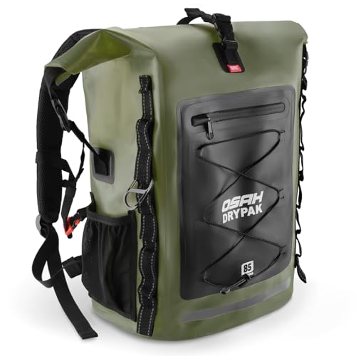 Green Waterproof Dry Bag Backpack 85L Heavy Duty Roll-Top Waterproof Sack for Kayaking Camping Travel
