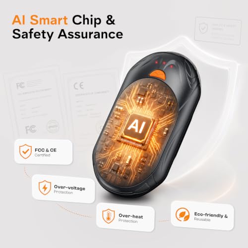 Rechargeable Hand Warmers Black 2 Pack with 20H Heat, Adjustable & Portable