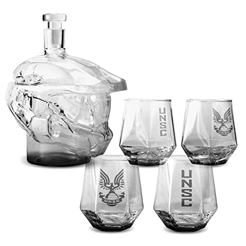 Halo Infinite Master Chief Whiskey Decanter Set with 4 Glasses - Official Game Memorabilia