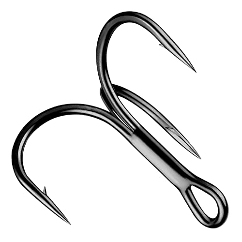 Black 100PCS Shaddock Fishing Short Shank Treble Hooks for Saltwater & Freshwater