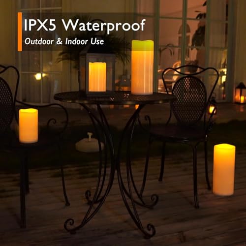 Homemory 12x5 Inch Waterproof Outdoor Flameless Candles with Remote Set of 4, Ivory