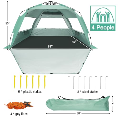 Mint Green Deluxe Pop Up Beach Tent Sun Shade Shelter for 3-4/5-6 People UV Protection
