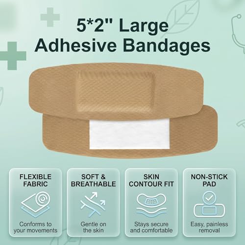 60 Pack Extra Large Adhesive Bandages 5 x 2 Inches - Soft, Breathable First Aid