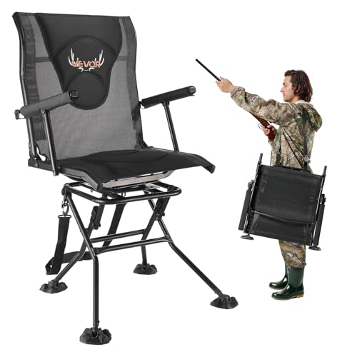 VEVOR Foldable Hunting Chair with 360° Silent Swivel, Adjustable Height Portable Ground Stool for Camping & Fishing