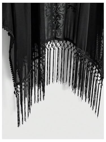 Large Women's Goth Fringe Kimono Top Sheer Shawl Cardigan - Black