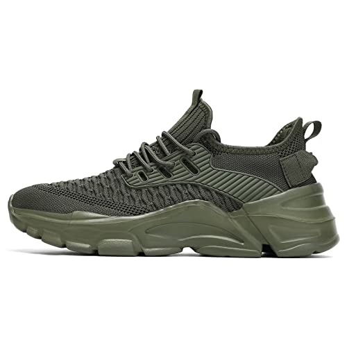 Men's Running Shoes Army Green 9.5 Non Slip Breathable Lightweight Sneakers
