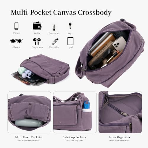 Purple Canvas Crossbody Messenger Bag for Women & Men - Vintage Style