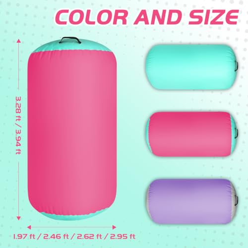 Pink Gymnastics Tumbling Air Rollers - Inflatable Support Barrel 40x23.6 Inches with Pump