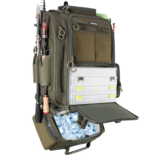 Fishing Backpack with Cooler and Rod Holder - Army Green
