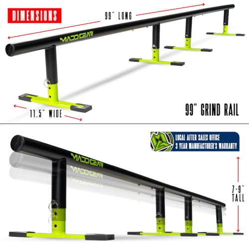 Madd Gear 99" Green Round Grind Rail for Scooters, Skateboards & Inline Skates - Adjustable Height
