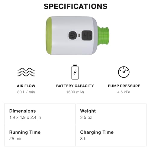 Exped Ultra Sleeping Pad Pump with Lamp — Mini USB-C Air Pump for Inflating Mats