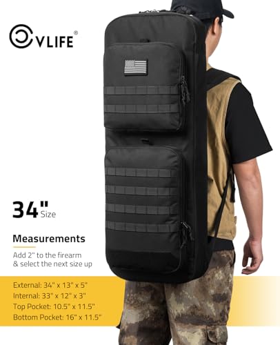 Black 34-Inch CVLIFE Soft Rifle Case Backpack with Pockets & Molle System