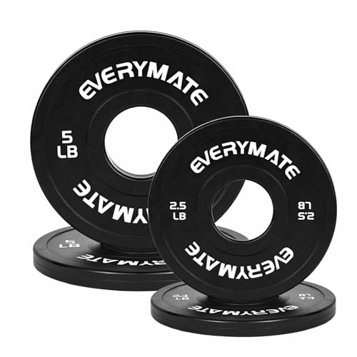 EVERYMATE Black 15 LB (2.5+5 LB) Olympic Weight Plates Set - Rubber Coated, Fractional Bumper Plates for Strength Training